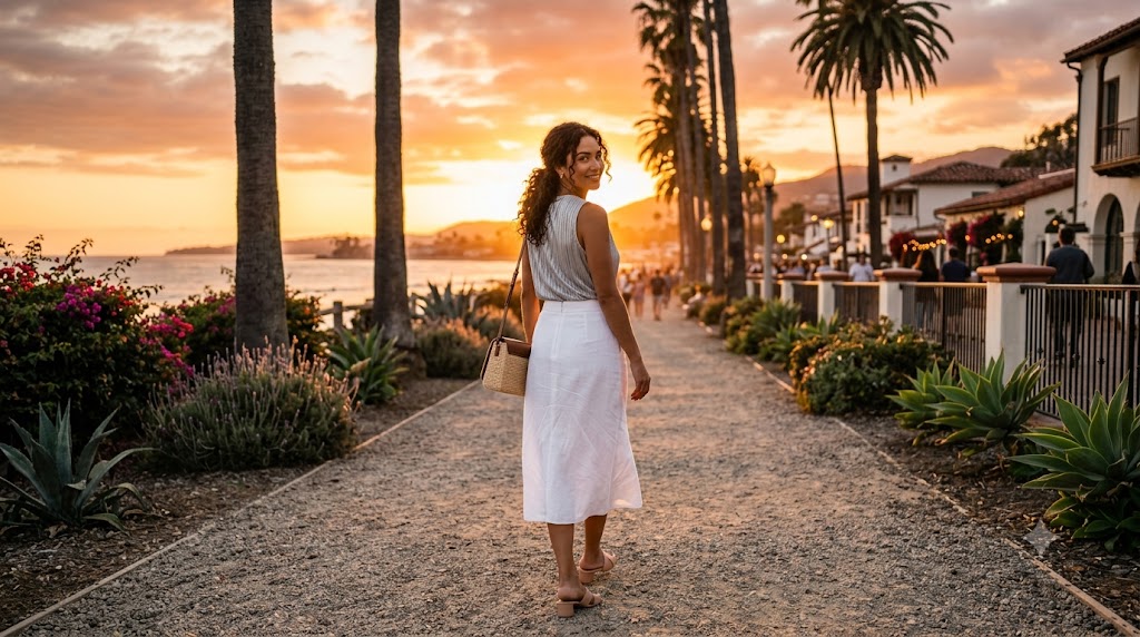 Metallic Plissé Pleated Top & White Linen Midi Skirt